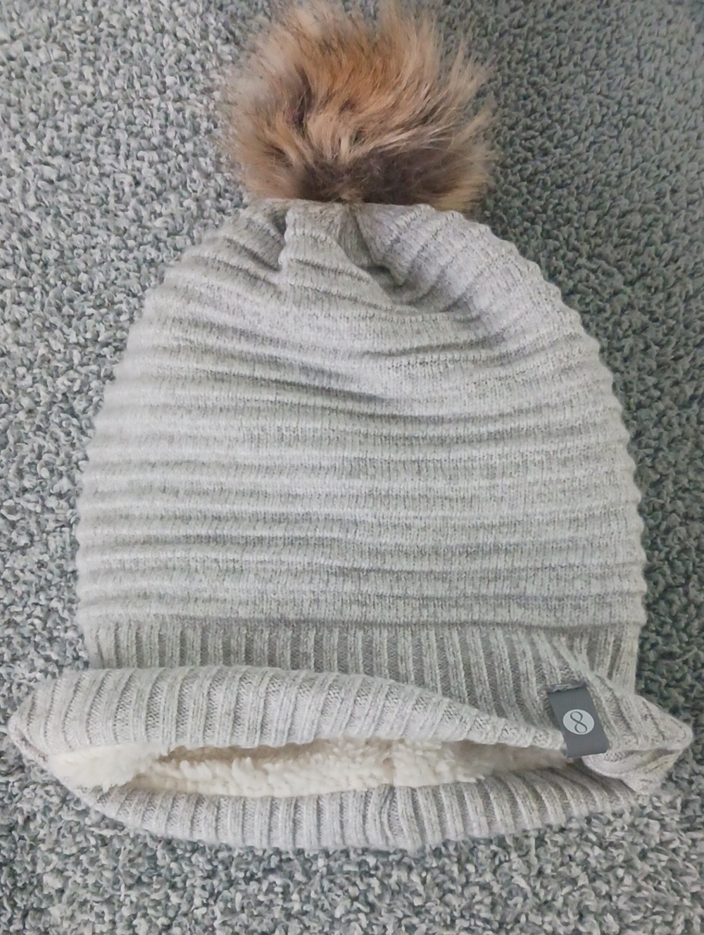 Cozy Gray Knit Pom Pom Beanie
